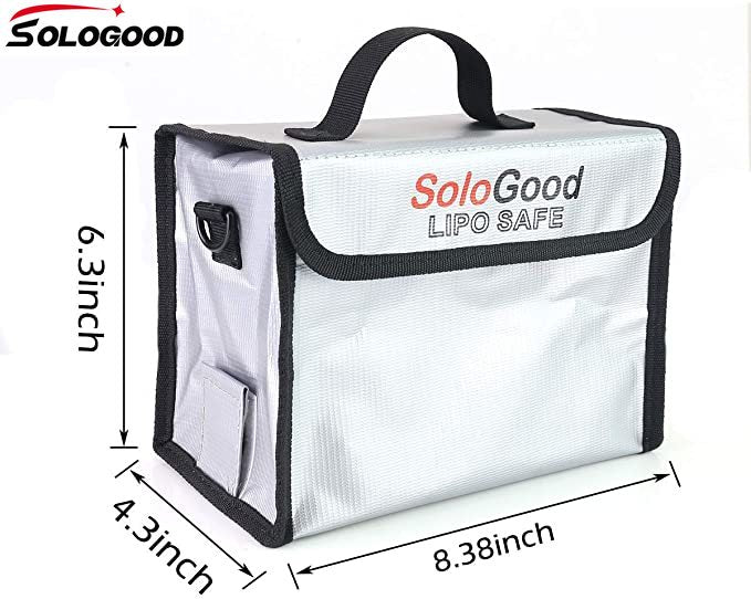 SoloGood Portable Fireproof Explosion-Proof Lipo Battery Safety Bag Airforth Silver for RC Vehicle Airplane Helicopter Batteries
