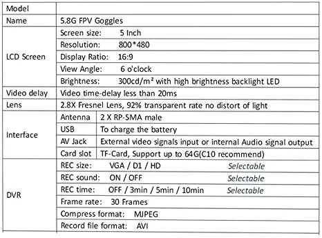 SoloGood EV800D FPV Goggles with DVR 5.8G 40CH 5 Inch 800x480 Diversity Video Headset Build in 3.7V 2000mAh Battery