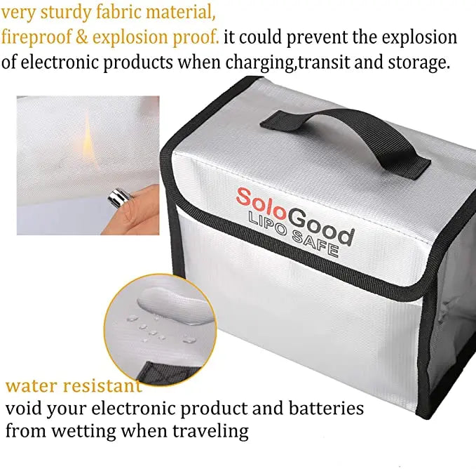 SoloGood Portable Fireproof Explosion-Proof Lipo Battery Safety Bag Airforth Silver for RC Vehicle Airplane Helicopter Batteries