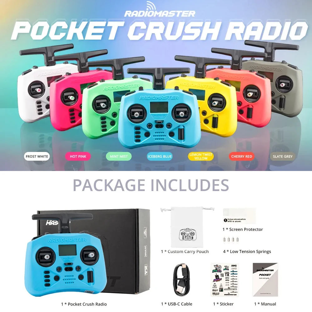 Radiomaster Pocket Crush 2.4GHz ELRS Hall Gimbal Transmitter Remote Control Portable Lightweight Foldable Antenna