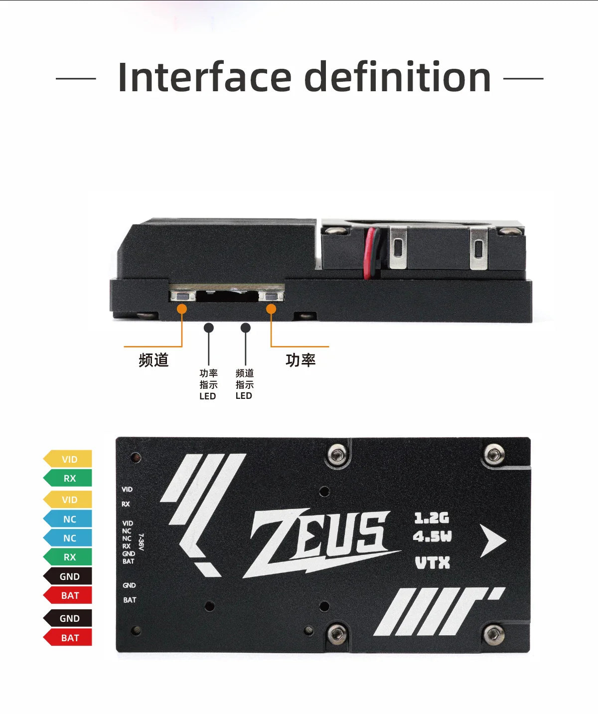 HGLRC ZEUS 1.2Ghz 4.5W VTX 8CH 25mW 800mW Switchable 2-8S VTX Video Transmitter Module 1.2G 8Ch VRX For Long Range FPV Drone