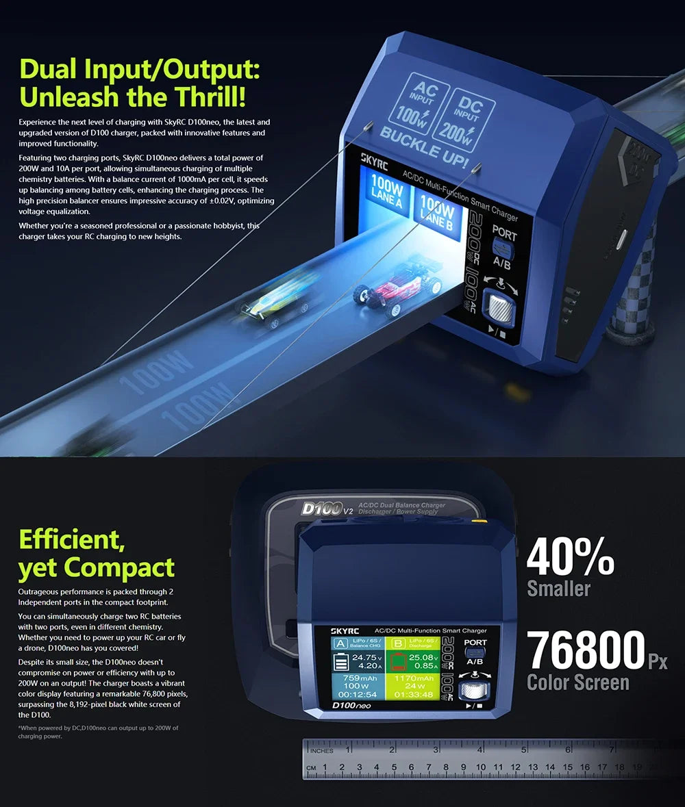 SkyRC D100neo Smart Charger SK-100199 AC100W DC200W Smart Lipo Charger Replacement For D100 V2 Upgrade