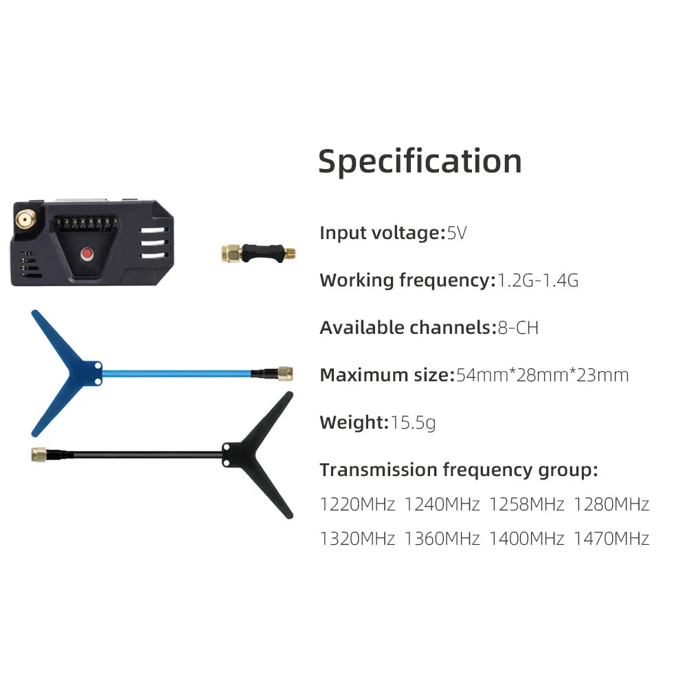 HGLRC ZEUS 1.2Ghz 4.5W VTX 8CH 25mW 800mW Switchable 2-8S VTX Video Transmitter Module 1.2G 8Ch VRX For Long Range FPV Drone