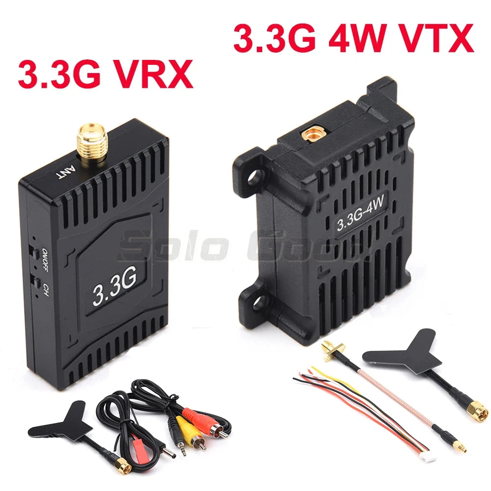 Long Range 3.3GHz 4W FPV Video Transmitter VTX 8CH 4000mW 3.3G VRX Receiver Kit for FPV RC Racing Drone Goggles