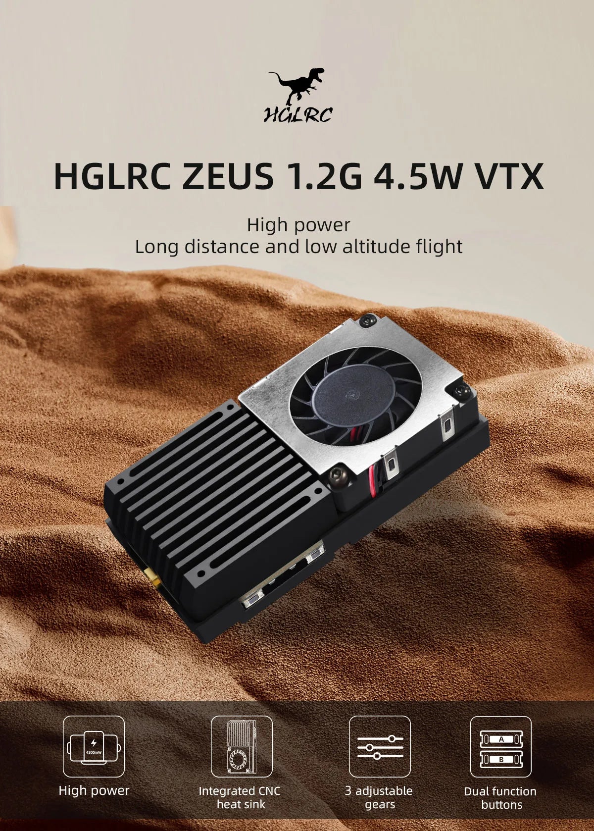 HGLRC ZEUS 1.2Ghz 4.5W VTX 8CH 25mW 800mW Switchable 2-8S VTX Video Transmitter Module 1.2G 8Ch VRX For Long Range FPV Drone