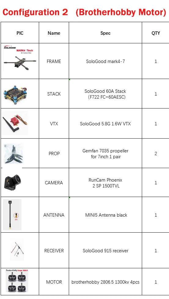 SoloGood MARK4 7inch FPV Dron Brotherhobby 2806.5 1300kv 60A Stack 5.8G 1.6W VTX Gemfan 7035 propeller RunCam Phoenix2 SP