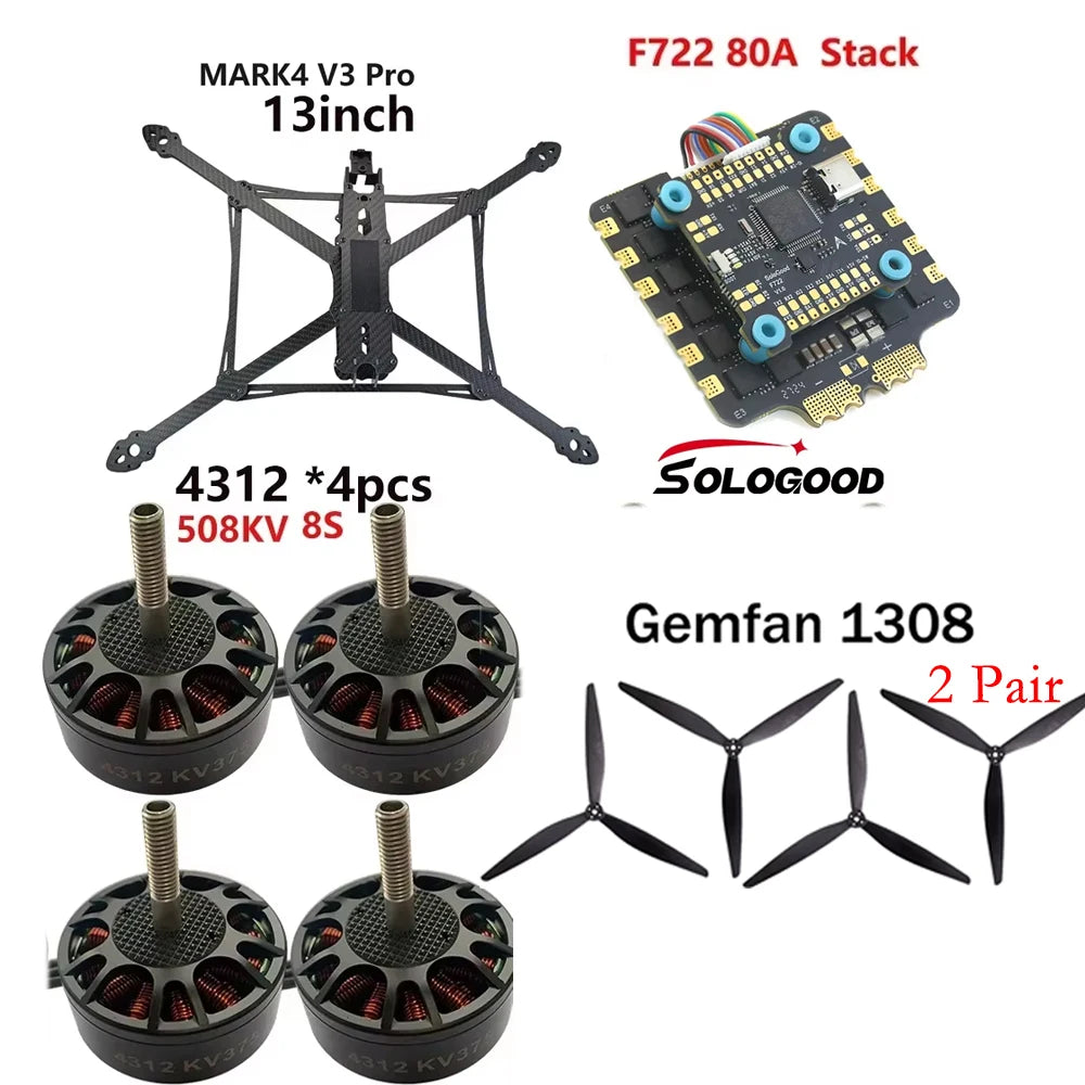 SoloGood MARK4 V3 Pro 13inch 570mm Carbon Fiber Frame SoloGood F722 80A Stack 4312 508KV Brushless Motor