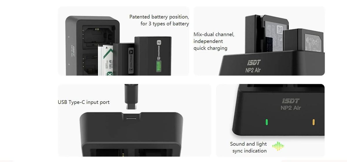 ISDT NP2 Air 25W Mix-Dual Channel Charger for SONY Digital Imaging Equipment OR Sony NP-BX1 NP-FZ100 NP-FW50 Battery