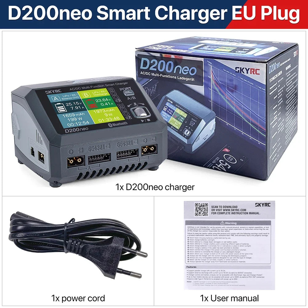 SkyRC D200neo Charger 800w Lipo Battery Balance Charger BD350 Discharger AC/DC Multi-Function Smart Charger