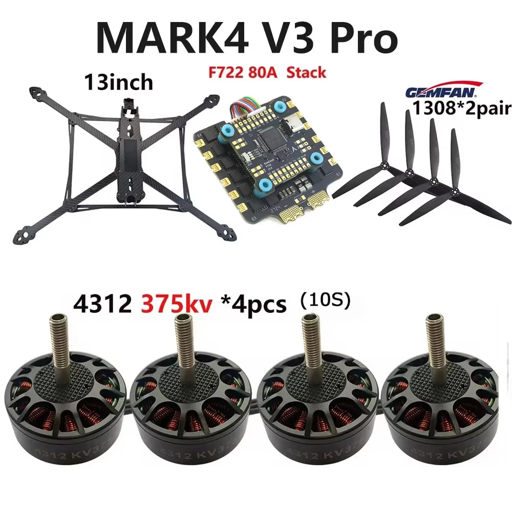 SoloGood MARK4 V3 Pro 13inch 570mm Carbon Fiber Frame Gemfan 1308 13X8X3 13inch Propeller 4312 375KV/508KV Brushless Motor