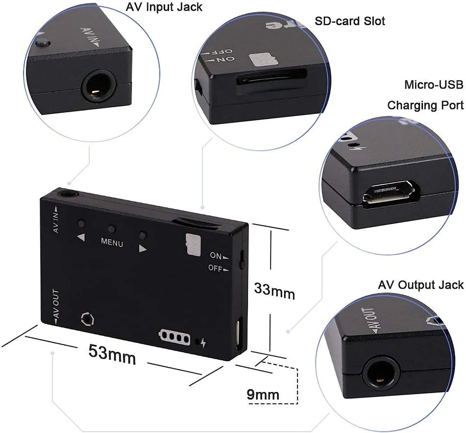 Mini FPV DVR Module 5.8Ghz FPV Goggles NTSC/PAL Switchable Built-in Battery Video Audio FPV Recorder for FPV Racing Drone