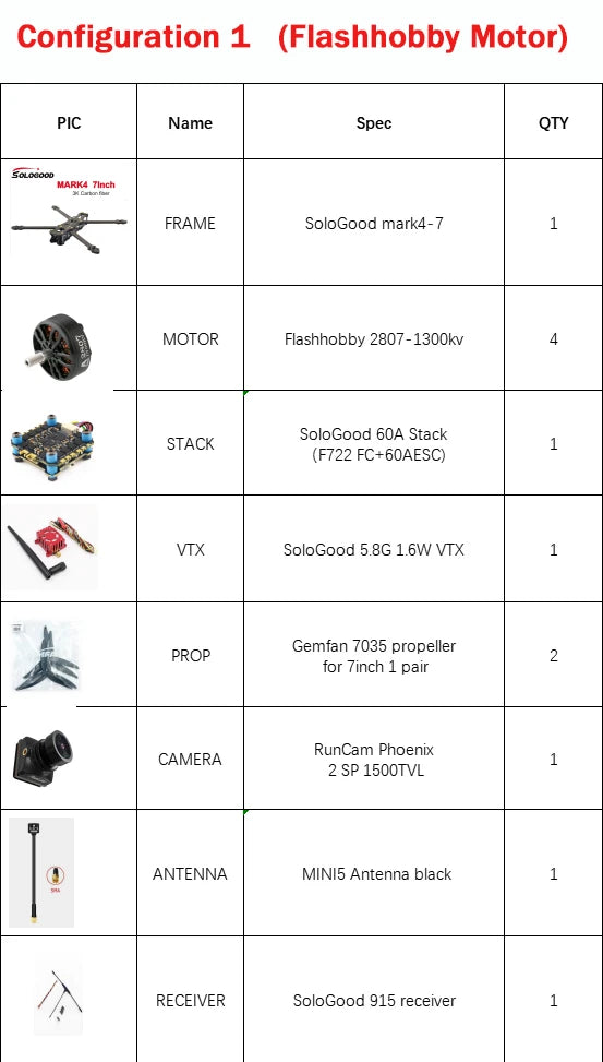 SoloGood MARK4 7inch FPV Dron Brotherhobby 2806.5 1300kv 60A Stack 5.8G 1.6W VTX Gemfan 7035 propeller RunCam Phoenix2 SP