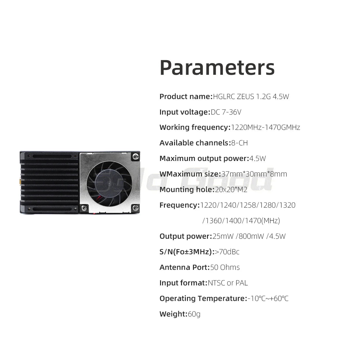 HGLRC ZEUS 1.2Ghz 4.5W VTX 8CH 25mW 800mW Switchable 2-8S VTX Video Transmitter Module 1.2G 8Ch VRX For Long Range FPV Drone