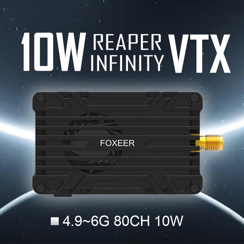 FOXEER 4.9G-6G Reaper Infinity 5.8G 10W 80CH VTX 2-8S Lipo 400mW/2W/5W/7.5W/10W Switchable Transmitter for Long Range RC FPV