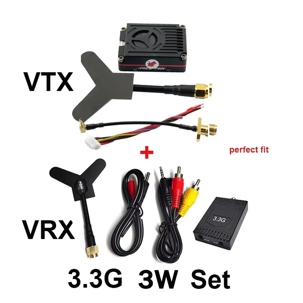 SoloGood Long Range 3.3GHz 3W FPV Video Transmitter VTX 8CH 4000mW 3.3G VRX Receiver Kit for FPV RC Racing Drone Goggles