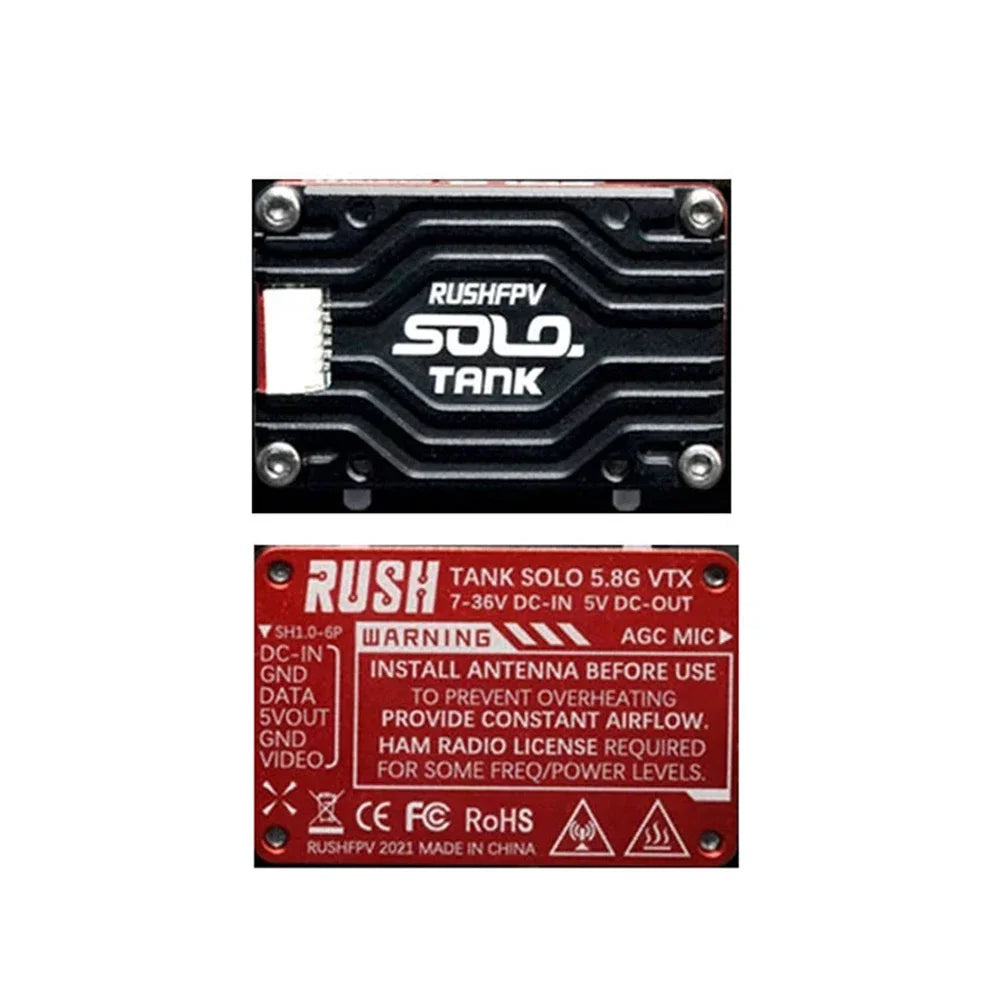 RUSHFPV RUSH TANK SOLO VTX 1.6W 5.8G 48CH PitMode Pitmode 25mW 400mW 800mW Adjustable 2-6S Microphone for FPV Long Range Drone