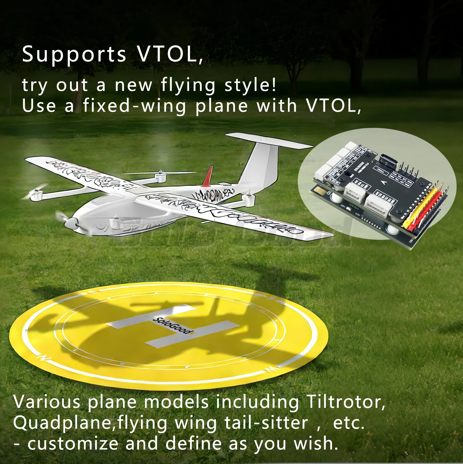 Sologood F405 Wing Flight Control of Fixed-Wing Model UAV Supports Hanging Ardupilot