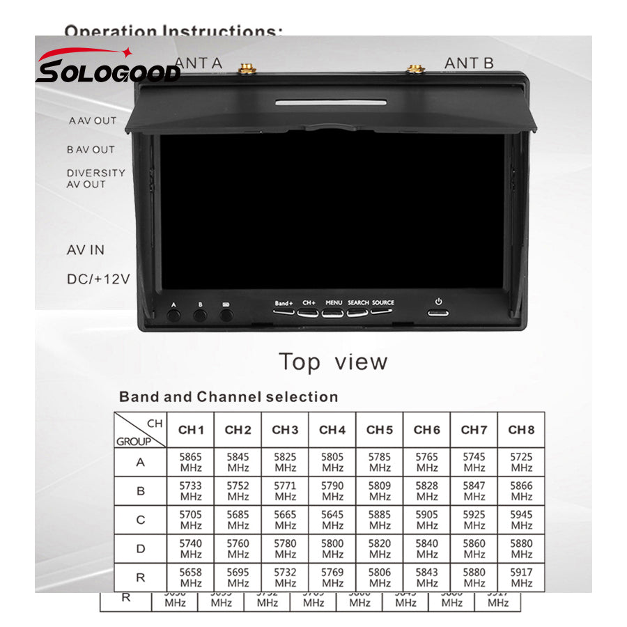 SoloGood LCD5802D 5802 5.8G 40CH 7 Inch Raceband FPV Monitor 800x480 With DVR Build-in Battery Video Screen
