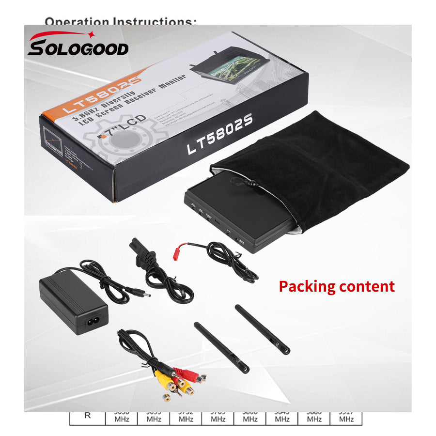 SoloGood LCD5802D 5802 5.8G 40CH 7 Inch Raceband FPV Monitor 800x480 With DVR Build-in Battery Video Screen