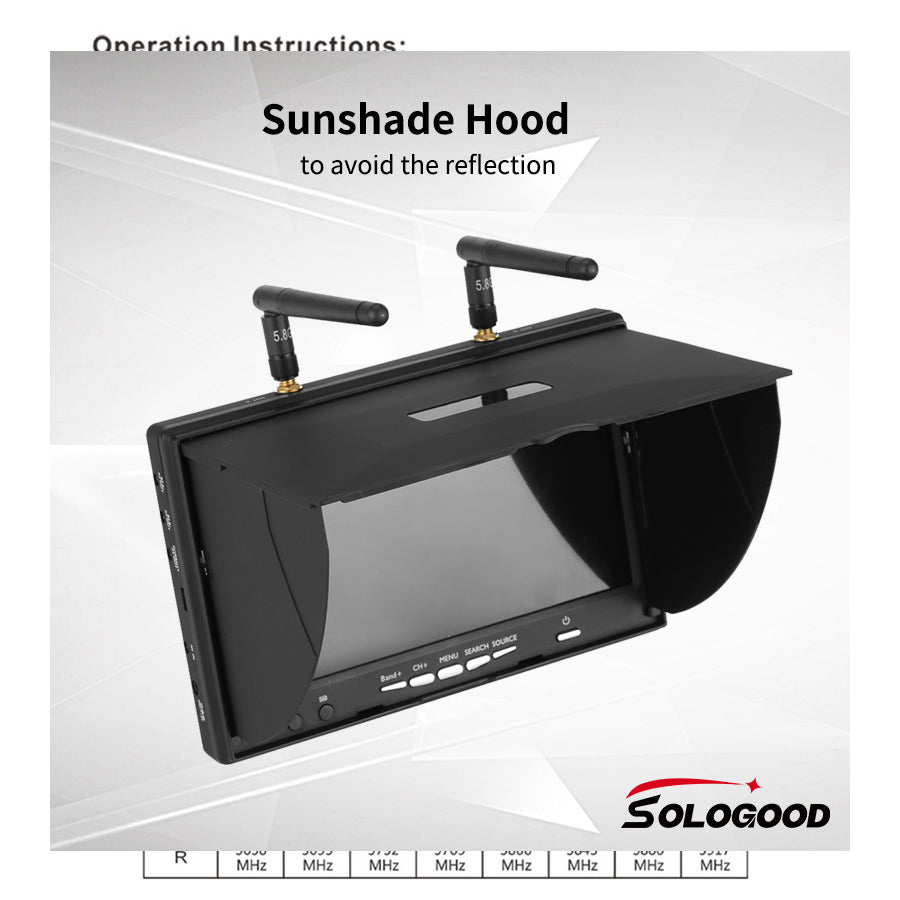 SoloGood LCD5802D 5802 5.8G 40CH 7 Inch Raceband FPV Monitor 800x480 With DVR Build-in Battery Video Screen