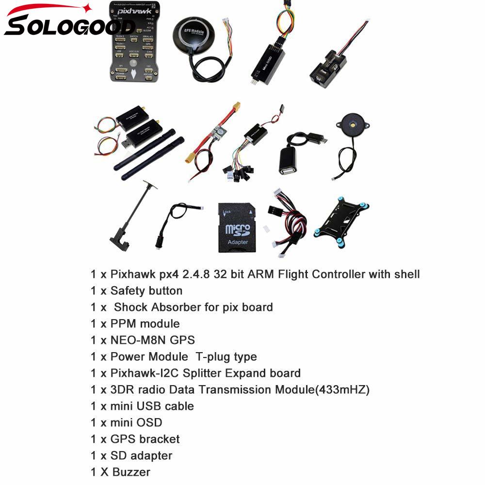SoloGood Pixhawk PX4 PIX 2.4.8 Flight Controller NEO-M8N GPS 3DR 500MW 915Mhz Radio Wireless Telemetry Set OSD Module PPM Module