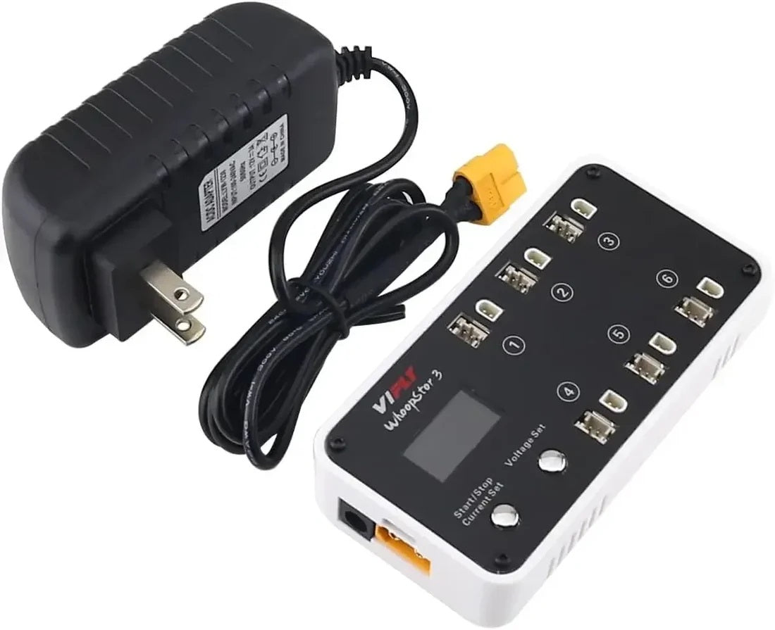 SoloGood VIFLY WhoopStor 3 V3 Battery Charger 6 Ports 1S LiPo Charger Discharger Storage Memory Function for Tinywhoop BT2.0 PH2.0 Come with AC to DC Power Adapter