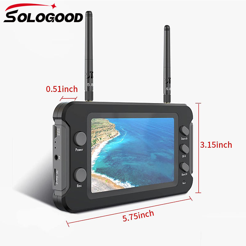 SoloGood 800*480 5.8G FPV Monitor with DVR 40CH 4.3 Inch LCD Display 16:9 NTSC/PAL Auto Search Video Recording