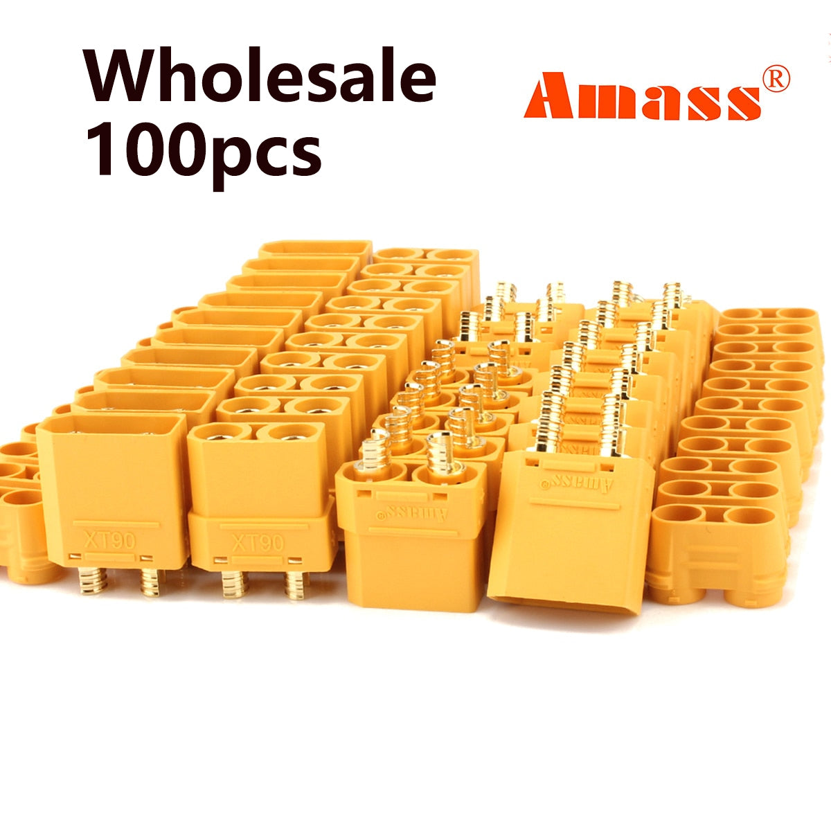Wholesale 100pcs Amass XT90 Bullet Connectors Male Female Power Plugs Power RC LV Lipo Battery Motor