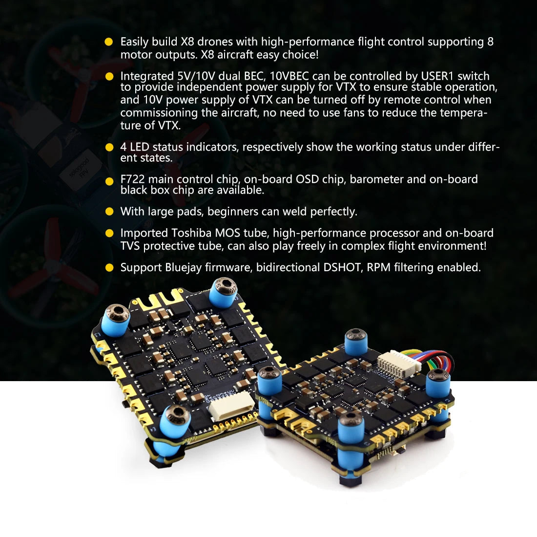 SoloGood F722 Stack ICM42688P F722 Flight Controller BLHELI_S 60A 4in1 ESC 30.5X30.5mm 2-6S