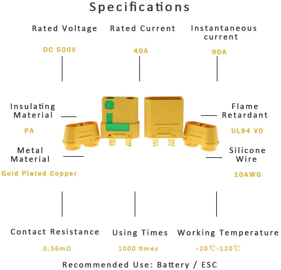 Wholesale 100pcs Amass XT90S XT90-S XT90 Connector Anti-Spark Male Female Connector for Battery, ESC and Charger Lead