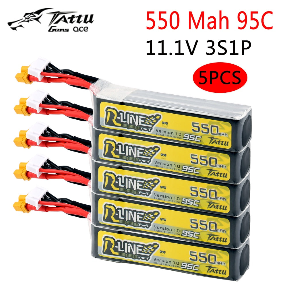 Tattu R-Line 1.0 LiPo Rechargeable Battery 550mAh 95C 2S 3S1P 7.4V 11.1V Pack With XT30 Plug for RC FPV Racing Drone Quadcopte