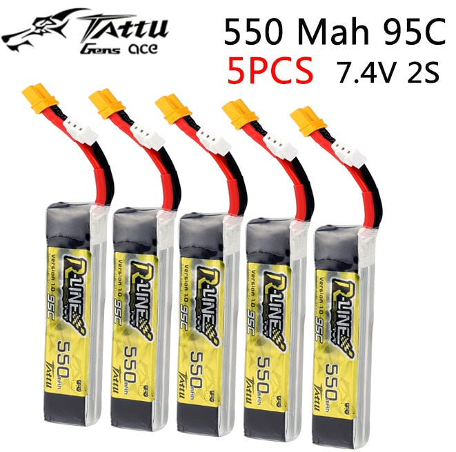 Tattu R-Line 1.0 LiPo Rechargeable Battery 550mAh 95C 2S 3S1P 7.4V 11.1V Pack With XT30 Plug for RC FPV Racing Drone Quadcopte