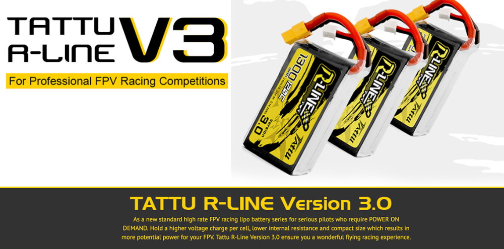 Tattu R-line Rline V3 3.0 120C 1050/1300/1550/1800/2000mAh 4S 5S 6S Lipo Battery Strap XT60 Plug FPV Racing Drone RC Quadcopter