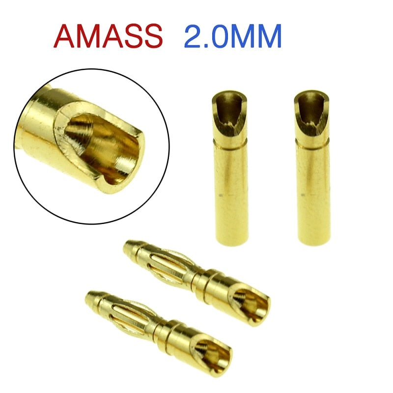 10pair New Amass Banana Plug 2mm 3.5mm 4mm 5.5mm 6mm 6.5mm Bullet Female Male Connectors Gold Plated Copper Semicircle