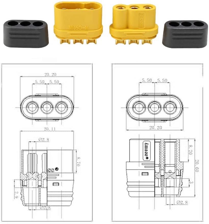 5Pair Amass MR60 Connector Plug Female Male Connector 3.5 Bullet Connector for RC Model Motor ESC Connection