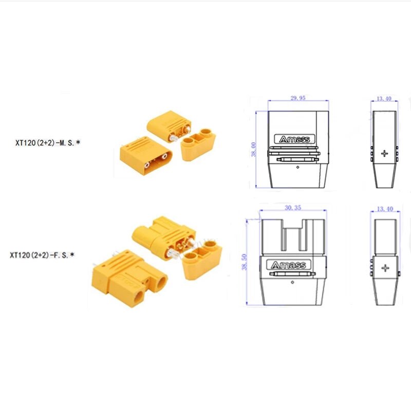 10 pair Amass XT120 60A Large Current Lipo Battery Connector Male Female Sheathed Plug with Signal Pin for RC UAV FPV Drone