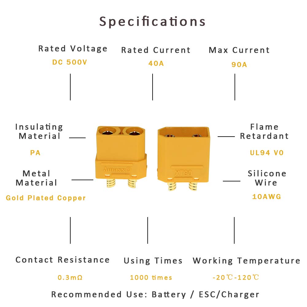 Wholesale 100pcs Amass XT90 Bullet Connectors Male Female Power Plugs Power RC LV Lipo Battery Motor