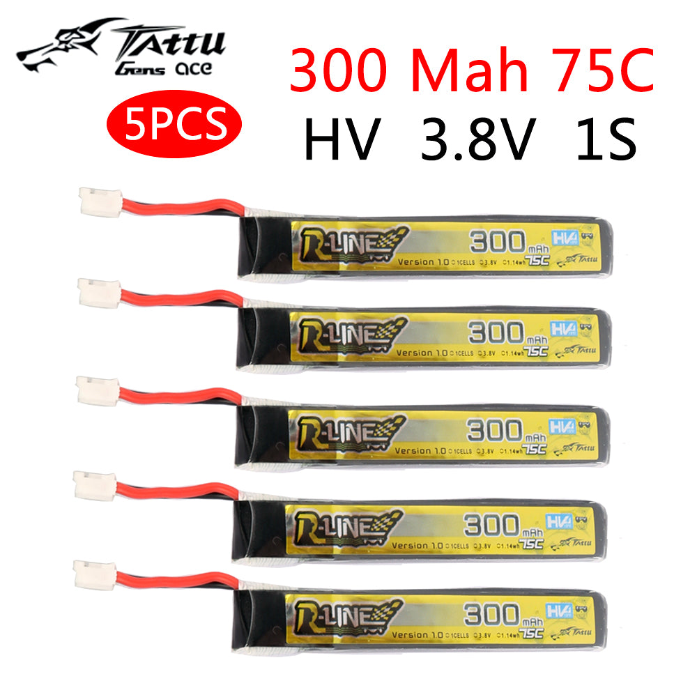 5pcs TATTU Lipo Battery 300mAh 3.8V 95C 1S with PH2.0 Plug Connector for RC FPV Racing Drone Quadcopter