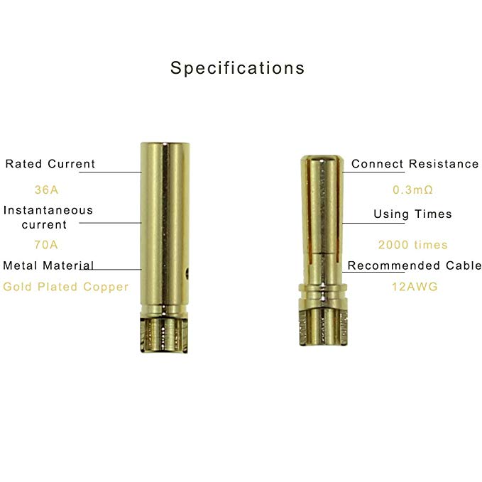 10PCS AMASS 4mm 5mm Banana Plugs Male Authentic Alotted aft Beveled Stable Current 40A Gold Plating 5u For RC Car