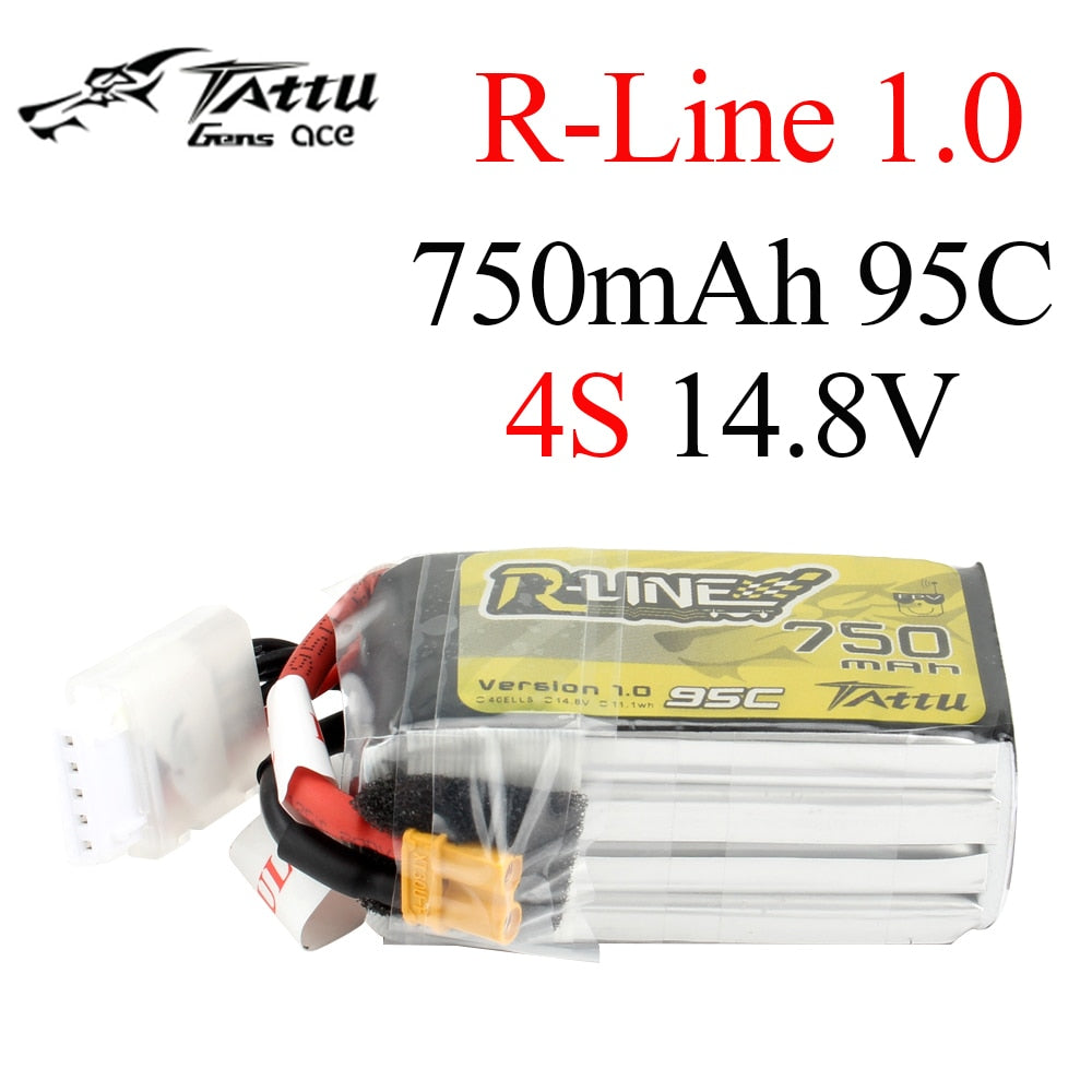 Tattu R-Line 1.0 LiPo 750mah 11.1V 14.8V 95C 3S 4S1P Lipo Battery Pack With XT30 Plug for RC FPV Racing Drone Quadcopter