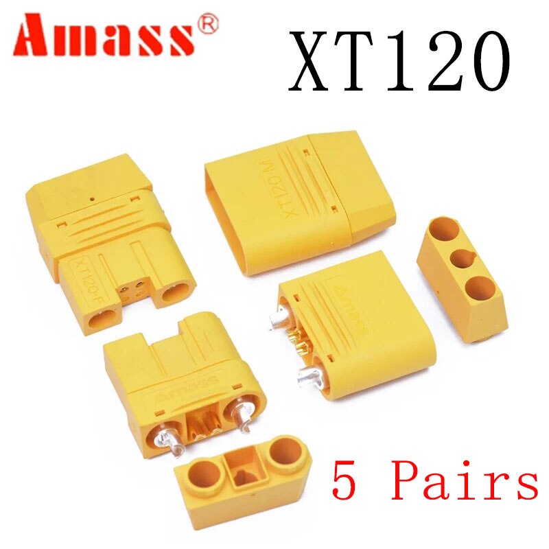 10 pair Amass XT120 60A Large Current Lipo Battery Connector Male Female Sheathed Plug with Signal Pin for RC UAV FPV Drone