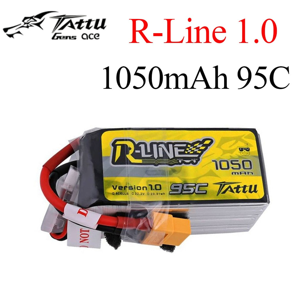 Tattu R-Line 1050mAh 95C 6S1P Lipo Battery Pack with XT60 Plug for RC FPV Racing Drone Quadcopter