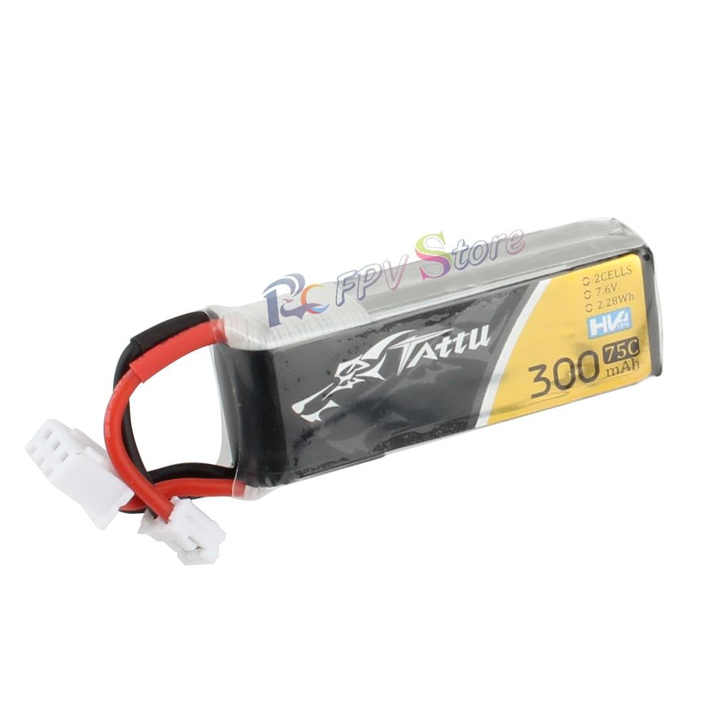 4PCS Tattu 300mAh 7.6V 75C 2S1P HV Lipo Battery Pack With JST-PHR Plug for RC FPV Racing Drone Quadcopter Toys