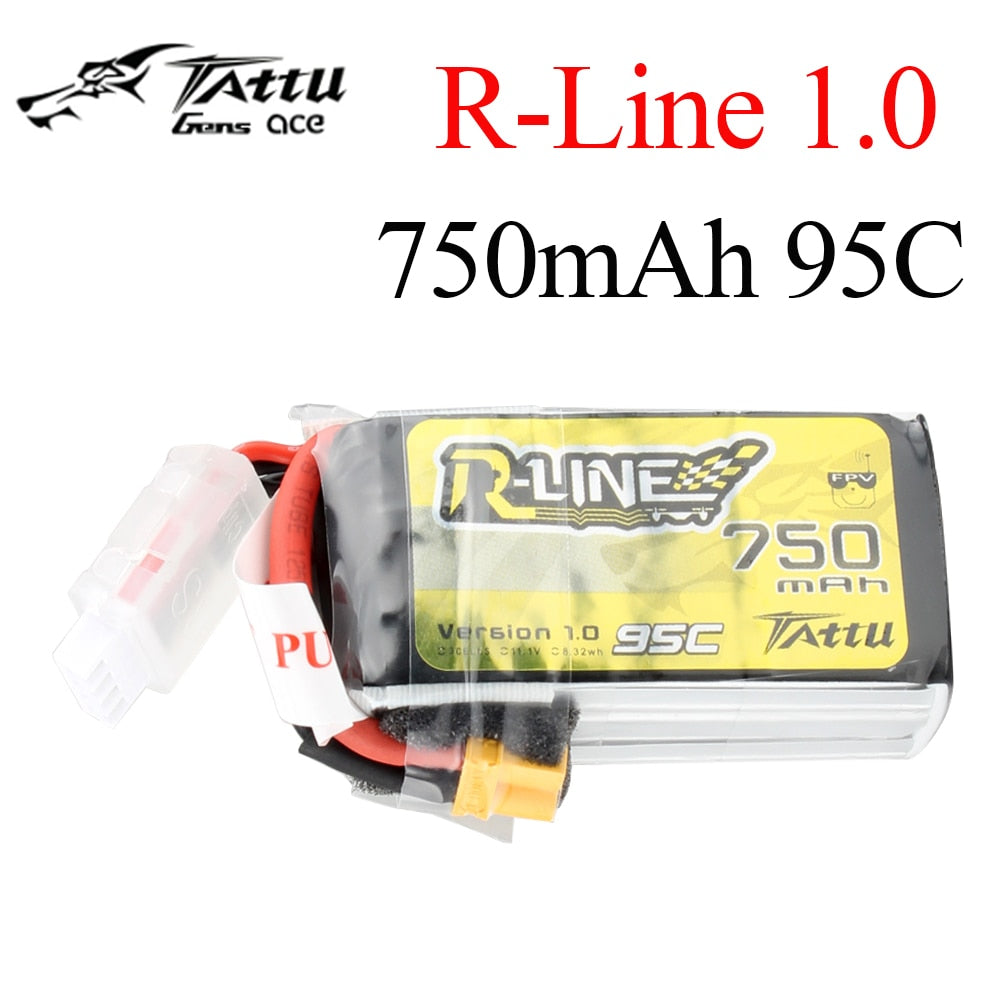 Tattu R-Line 1.0 LiPo 750mah 11.1V 14.8V 95C 3S 4S1P Lipo Battery Pack With XT30 Plug for RC FPV Racing Drone Quadcopter