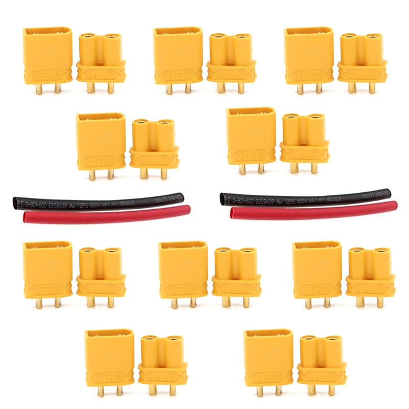 Amass 10 Pairs XT30 XT30-U Male Female Bullet Connectors Power Battery Plugs with Heat Shrink for RC Lipo Battery