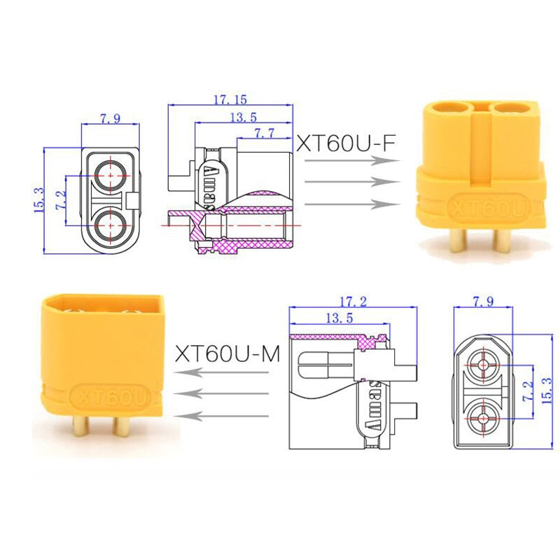 Wholesale 500pcs Amass XT60U XT60U-F Plug XT60 Connector with 3.5mm Gold Plated Banana Plug For Rc Drone Car Boat