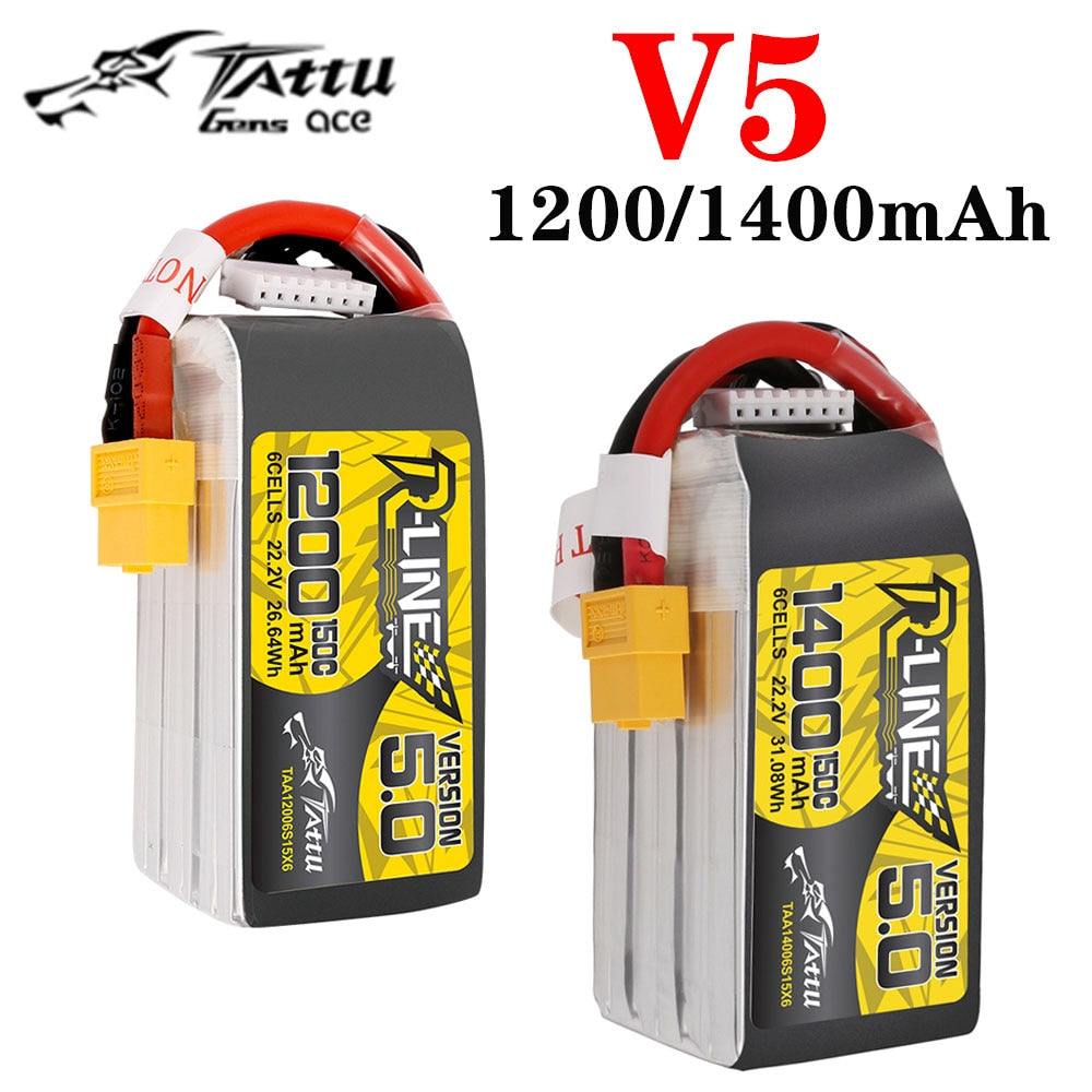 TATTU R-Line Version 5.0 V5 22.2V 1200mAh 1400mAh 150C 6S1P LiPo Battery for RC Racing Drone RC Quadcopter XT60 Plug