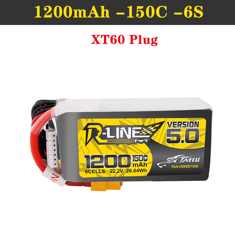 TATTU R-Line Version 5.0 V5 22.2V 1200mAh 1400mAh 150C 6S1P LiPo Battery for RC Racing Drone RC Quadcopter XT60 Plug