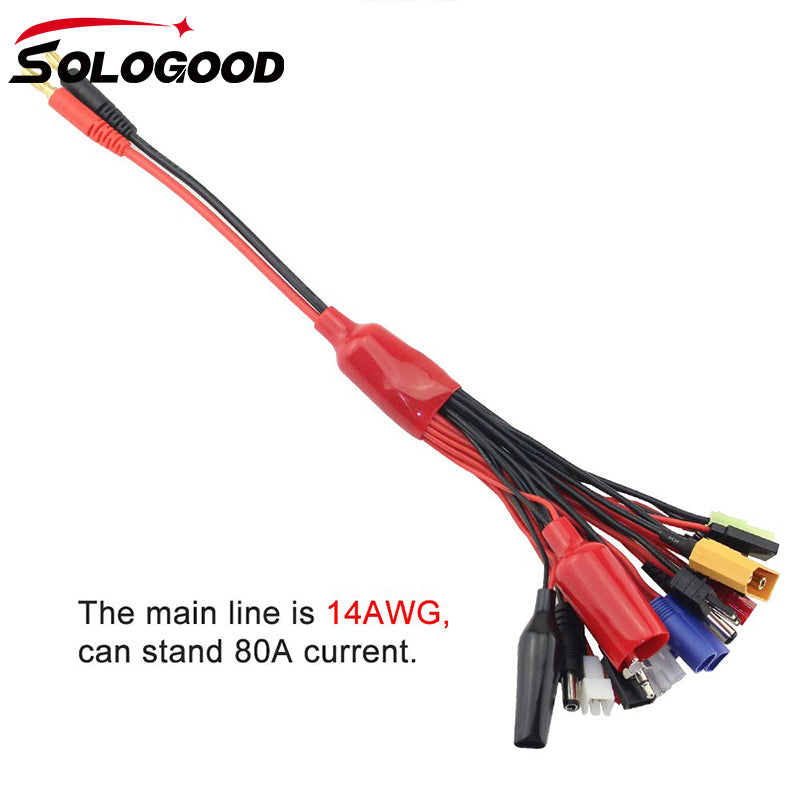 SoloGood 19 in1 RC Lipo Battery Charger Adapter Convert Cable 4mm Banana Plug to Traxxa JST FUTABAS/T-Plug XT90 EC3 EC5 Hxt TAMIYAS