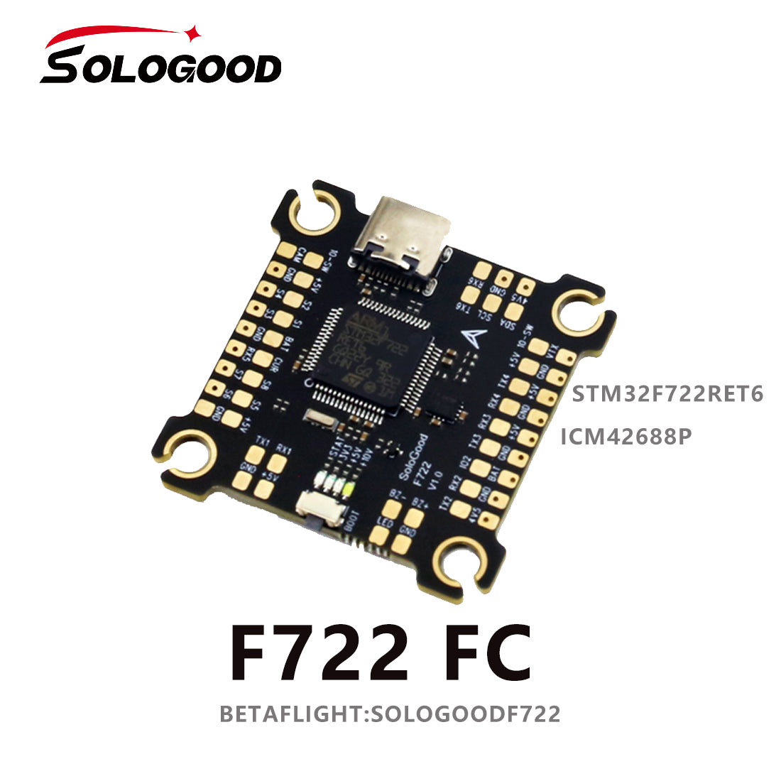 SoloGood F722 60A Stack ICM42688P FC BLHELI_S 4in1 ESC 30.5X30.5mm 2-6S Betaflight INAV Phone Adjustment